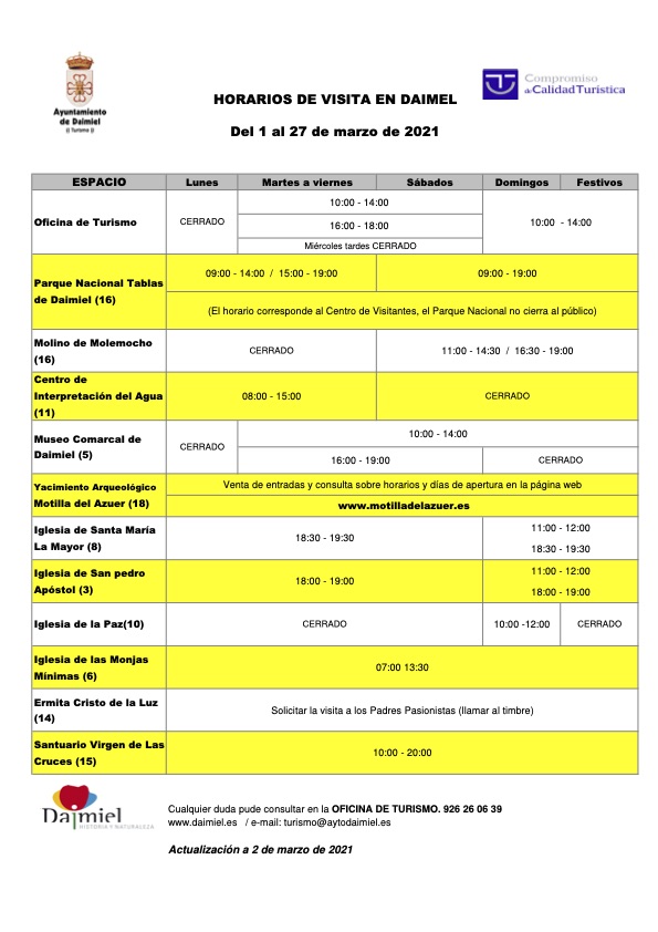 Horarios Daimiel Marzo 2021